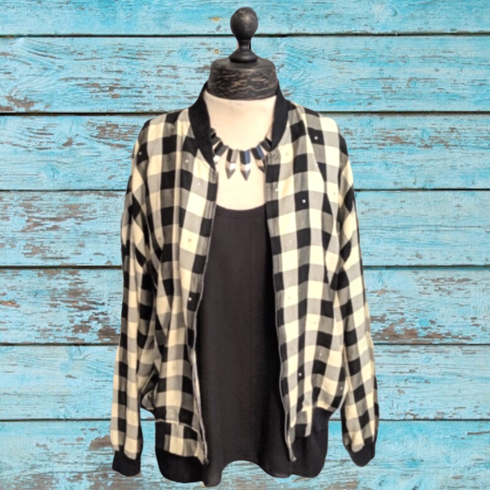 Vintage Plaid Gingham Zip Up Jacket